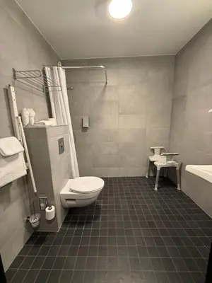 a bathroom with a toilet and a sink at Thon Hotel Bjørneparken in Flå