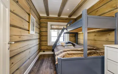 a bedroom with a bunk bed in a tiny house at Amazing Home In Sjusjøen With Sauna in Sjusjøen