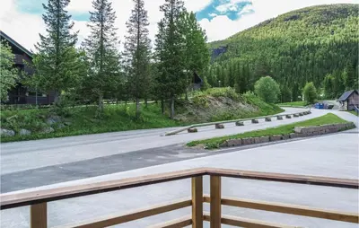 a view from the balcony of a road at Cozy Apartment In Hemsedal With Sauna in Hemsedal