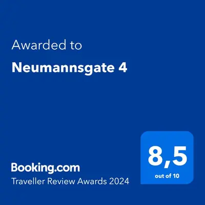 a blue calculator with the text awarded to neimannince at Neumannsgate 4 in Bergen