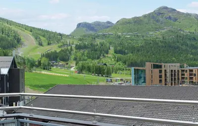 a view of a mountain from the roof of a building at Pet Friendly Apartment In Hemsedal in Hemsedal