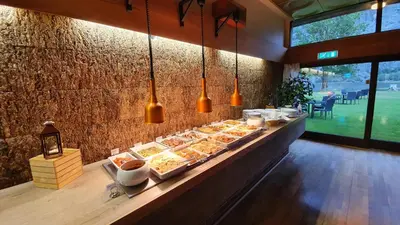 a buffet line with a bunch of food on display at Lærdal Hotel in Lærdalsøyri