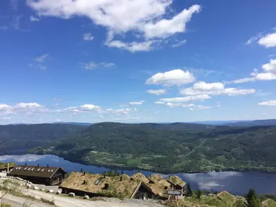 a view of a lake from a mountain at Norefjell Panorama in Noresund