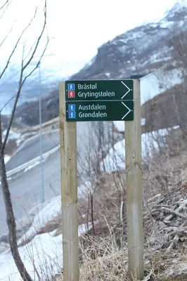 a sign on the side of a mountain at Hordatun Hotel in Røldal