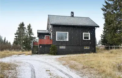 a black house on the side of a dirt road at Three-Bedroom Holiday Home In Sjusjoen in Sjusjøen