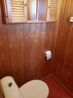 a bathroom with a toilet and a roll of toilet paper at Nybu Two-bedroom cottage in Geilo