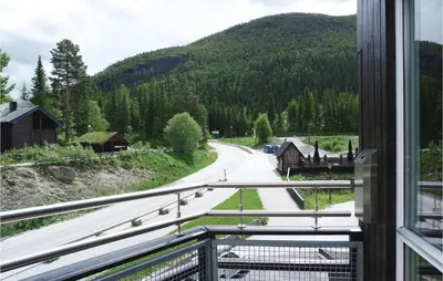 a view from a window of a mountain road at 2 Bedroom Awesome Apartment In Hemsedal in Hemsedal