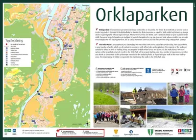 a page of a brochure with a map of okazaki at Orkla Camping in Orkanger