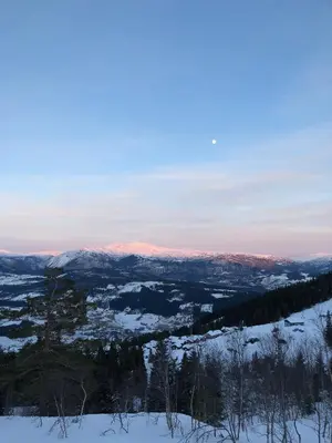 a view from the top of a mountain in the snow at Voss Hytte/Cabin in Skulestadmo