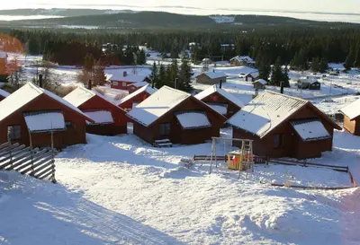 an aerial view of a village covered in snow at Nordseter Hytter in Nordseter