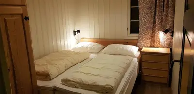 a room with two beds in a room with a window at Torsetlia Cottages and Apartments in Uvdal