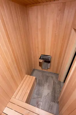 an overhead view of a sauna with a bench at Trysilsetra 40 in Trysil
