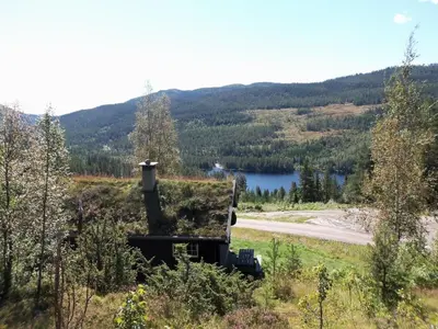 a truck with grass on the side of a road at Hogstul Hytter - Skojestua - 2 Bedroom Cottage in Tuddal