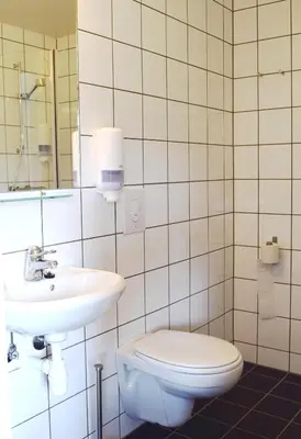 a bathroom with a toilet and a sink at Raulandsakademiet in Rauland