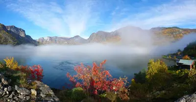 a view of a lake in the middle of a mountain at Otnes Sør - Luxury 140m2 in Aurland