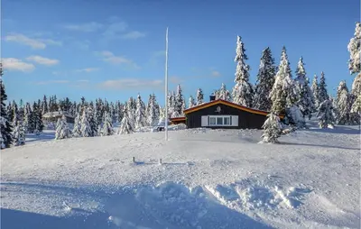 a cabin on a ski slope with snow covered trees at Three-Bedroom Holiday Home In Sjusjoen in Sjusjøen