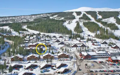 an aerial view of a ski resort in the snow at Sjumilskogen in Trysil