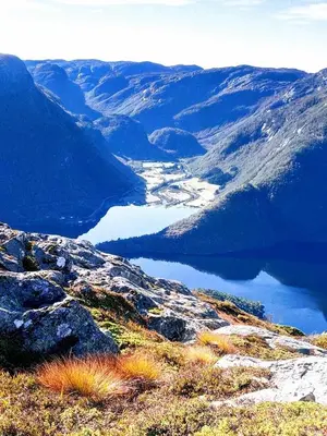 a view of a mountain with a body of water at Sognevegen 2242 in Haugsvær