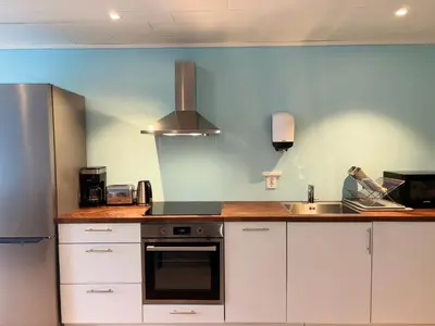 a kitchen with a sink and a stove top oven at Winjum Apartments Aurland Stegastein in Aurland