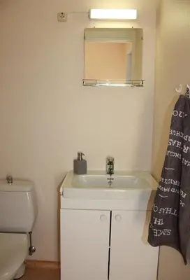a bathroom with a sink and a toilet at Studioleilighet i Haukedalen in Holsen