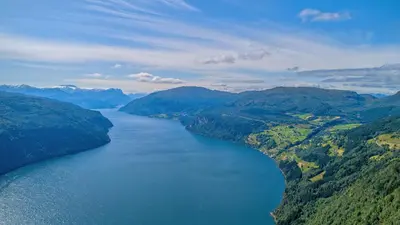 an aerial view of a lake in the mountains at Modern Apartment with panorama wiew in Blakset