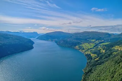 an aerial view of a large body of water at Modern Apartment with panorama wiew in Blakset