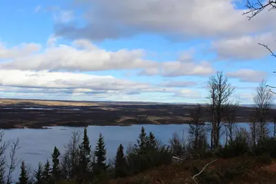 a view from the top of a hill with a lake at Torshaug 4 bedroom cabin in Gol