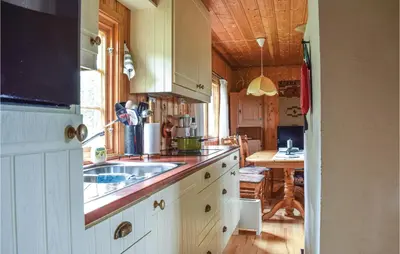 a kitchen with a sink and a table at Stunning Home In Sjusjøen With Kitchen in Sjusjøen