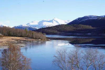 a river with trees and mountains in the background at Lake View Apartment 2 bedrooms and loft in Stranda