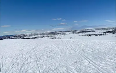 a skier is skiing down a snow covered slope at 4 Bedroom Beautiful Home In Sjusjøen in Sjusjøen