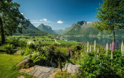 a view of a lake with mountains in the background at Troll Fjordhytter in Syvde