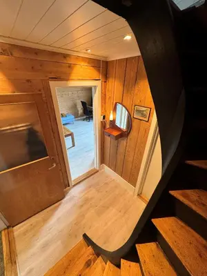 an overhead view of a stairway in a tiny house at Vasstun Panorama in Odda