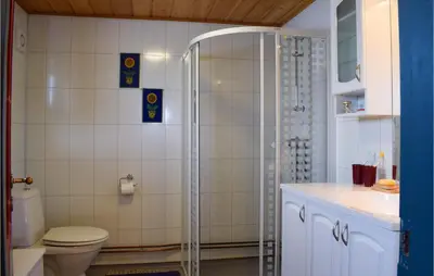 a bathroom with a shower and a toilet at 3 Bedroom Lovely Home In Nordberg in Skjåk