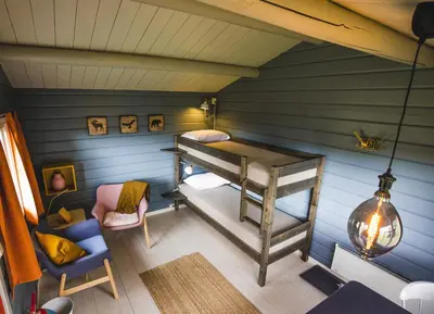 an overhead view of a room with a bunk bed at Ljoshaugen Camping in Dombås