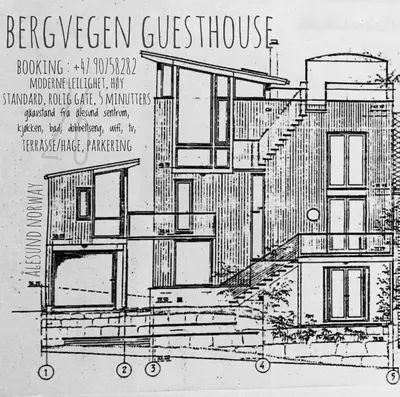 a black and white drawing of a house at Bergvegen Guesthouse Aalesund in Ålesund