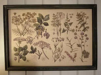 a framed picture of flowers on a wall at Bjørkli Lodge in Geilo
