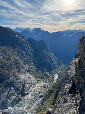 a view from the top of a mountain at Melkevoll Bretun Camping in Briksdalsbre