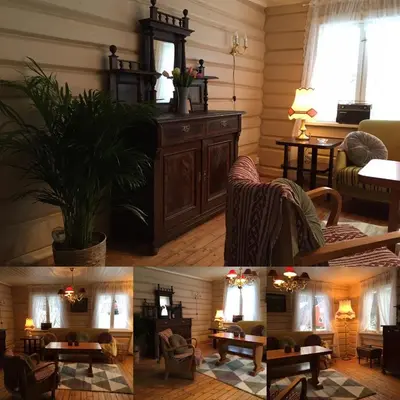 a living room with a couch and a table at Bakka in Bakka