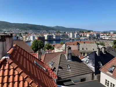 a view from the roofs of a city at Skansen Apartments in Bergen