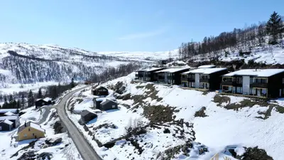 an aerial view of a resort in the snow at Panorama 13 - beautiful view! in Sogndal