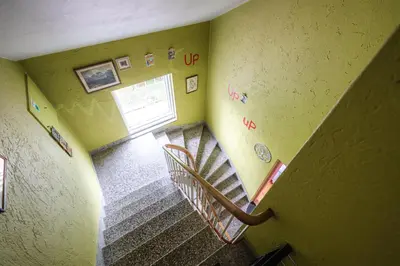 an overhead view of a staircase in a room at Tiglkåk in Åndalsnes