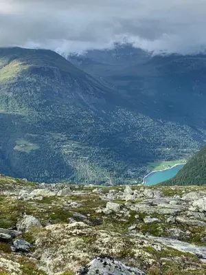 a view from the top of a mountain at Dispen feriehus in Stryn