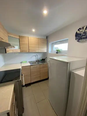 a kitchen with a sink and a dishwasher at Sukkertoppen Apartment in Ålesund