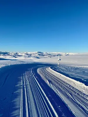 an aerial view of a road in the snow at Skarvebo - cabin with amazing view in Hol