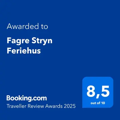 a screenshot of a phone screen with the text awarded to large stay ferrets at Fagre Stryn Feriehus in Stryn