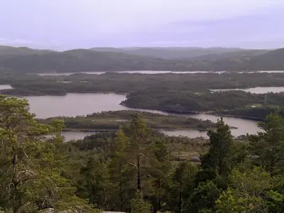 a view of a lake from the top of a mountain at 6 person holiday home in LONEVÅG-By Traum in Lonevåg