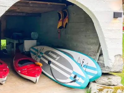 a group of surfboards sitting on top of a wall at 6 person holiday home in olden-By Traum in Olden