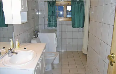 a bathroom with a sink and a toilet at Beautiful Home In Skei I Jølster in Årdal