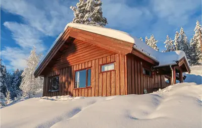 a cabin in the snow with snow on the roof at Holiday Home Heidal Bakketun in Heidal