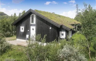 a black and white building with a grass roof at Holiday Home Gålå Peer Gyntlia in Gålå